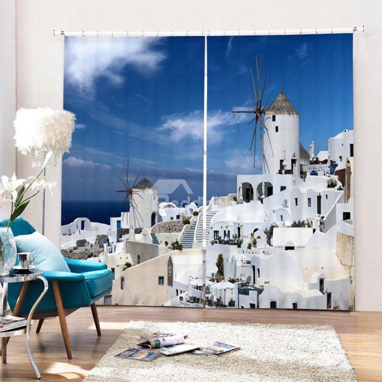 The Beautiful Town In Greece Aegean Sea Printing 3d Curtain