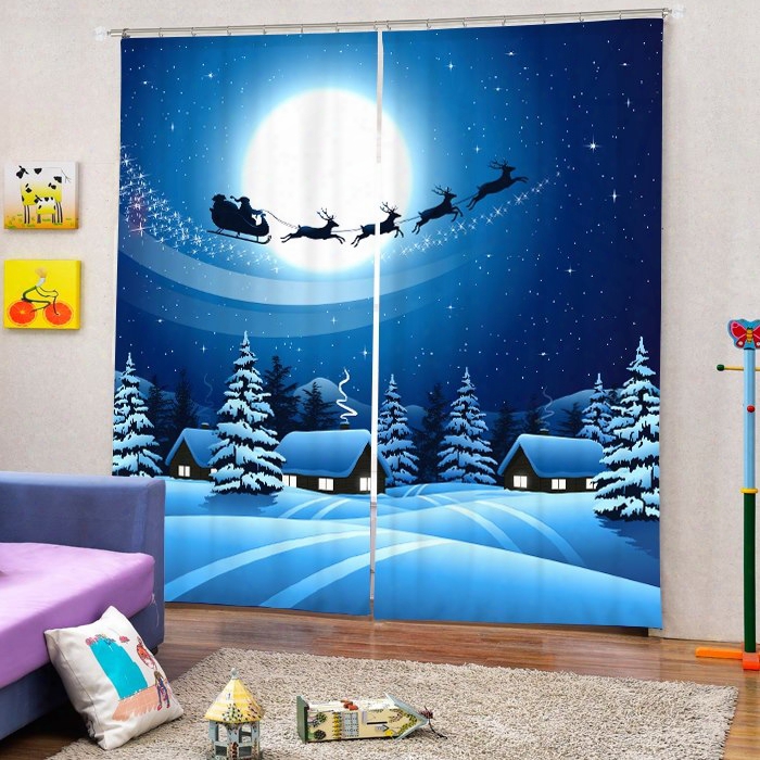 The Shadow Of Santa Riding Reindeer Printing Christmas Custom 3d Curtain