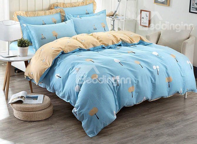 Trees Pattern Light Blue Kids Cotton 4-piece Duvet Cover Sets