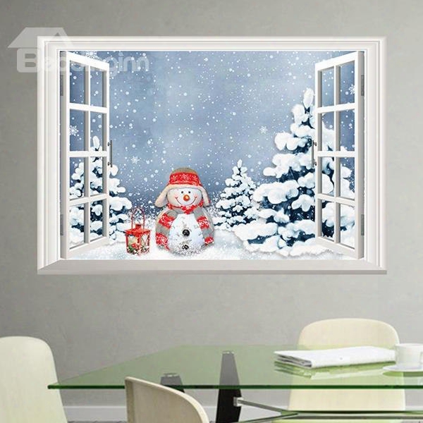 Unique Simple Style Snowman Tree Covered By Snow Window Scenery Wall Sticker