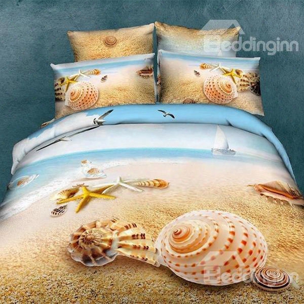 Unique Starfish And Shell On Beach Print 3d Couple Pillowcases