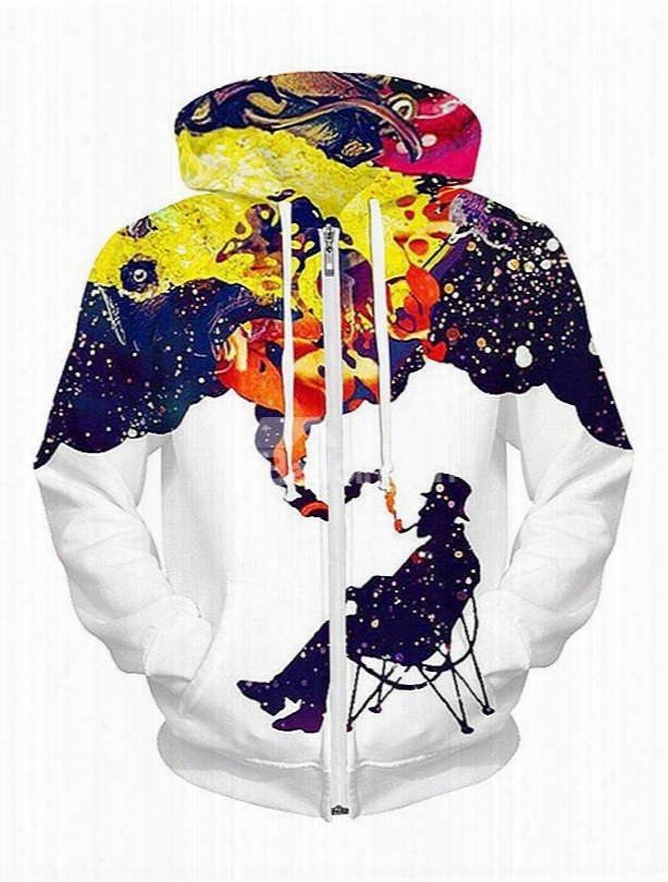 Unqiue Long Sleeve Men Smoking Pattern Pocket 3d Painted Hoodie