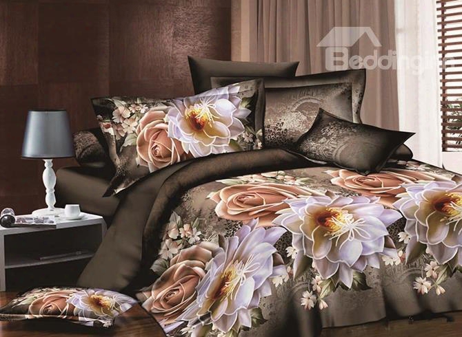 Vintage Style Rose And Peony Print 4-piece Duvet Cover Sets