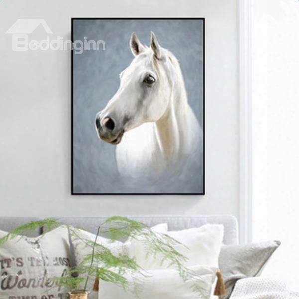 Visual Design Rectangle White Horse Pattern Framed Waterproof Wall Art Prints