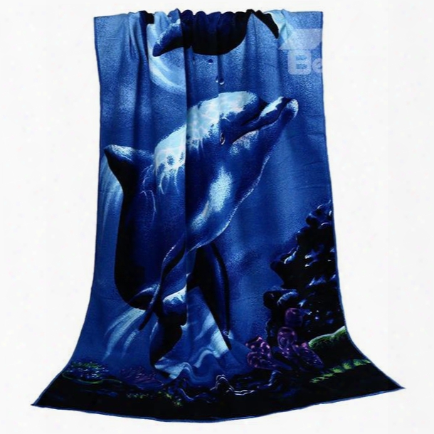 Vivid Two Happy Dolphins Printing Bath Towel & Beach Towel