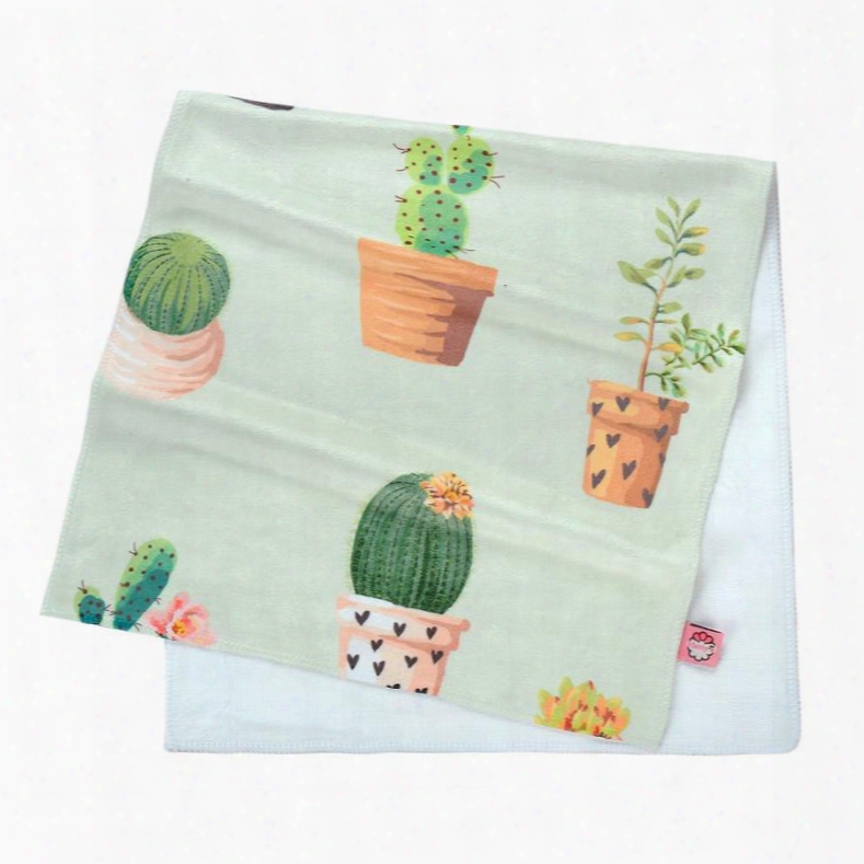 Watercolor Green Bonsai Cactus Printing Face & Hand Towel