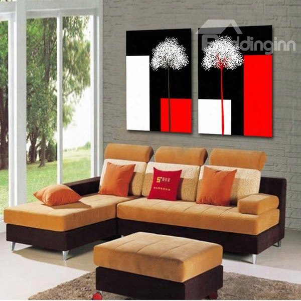 White Dandelion Pattern 2-piece Square Red Black And White Waterproof Framed Prints