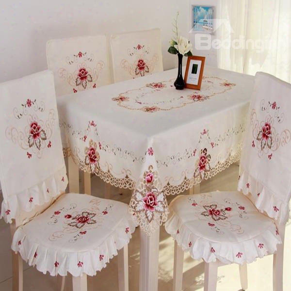 White Simple Style Handmade Embroidery Flower Pattern Chair Covers