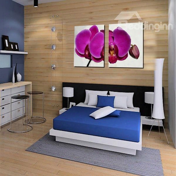White Square With 3d Purple Butterfly Orchid Printed Pattern Framed Prints
