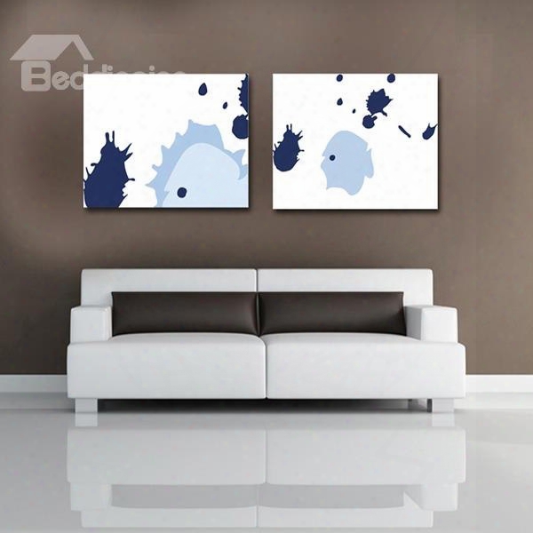 White Square With Blue Pattern Framed Canvas Wall Art Prints