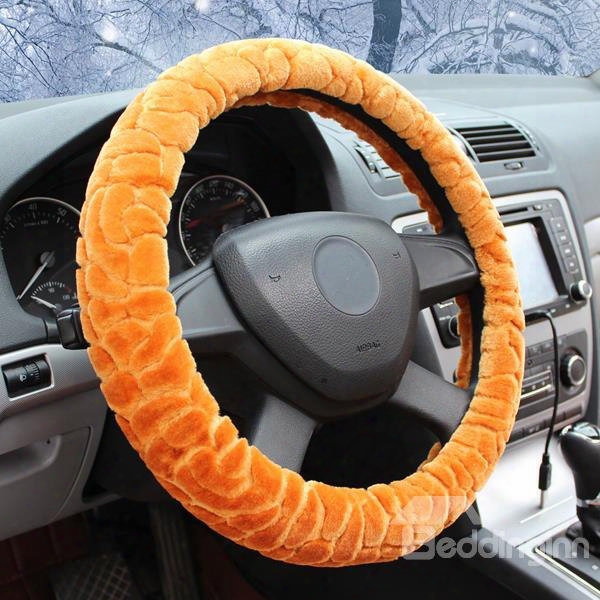 Winter Thick Comfortable Plush Material Solid Desing Warm Medium Car Steering Wheel Cover