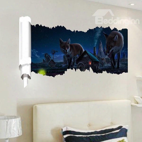 Wolves And Small Houses At Night 3d Waterproof Wall Stickers