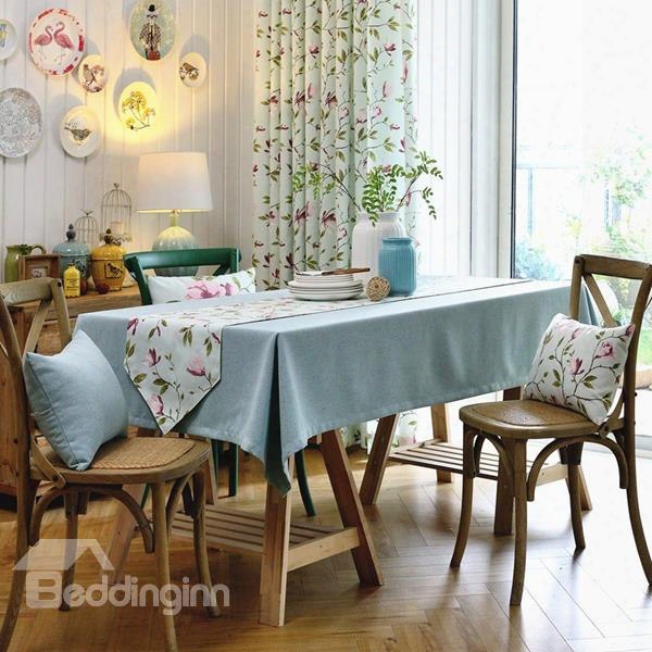 Wonderful Fabric Pure Light Blue Color Washable Decorative Tablecloth