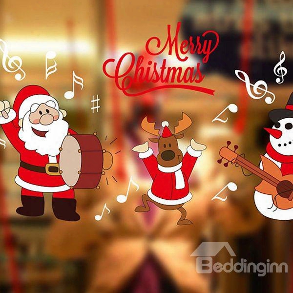 Wonderful Festival Christmas Decoration Santa Claus Drum Pattern Wall Sticker