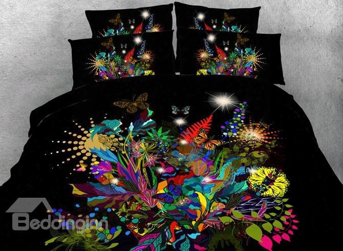 Wonderful Multi-colored Butterfly Print 5-piece Comforter Sets