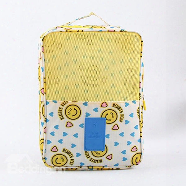 Yellow Smiling Face Printing Travel Waterproof Shoe Bag Orgainzer Storage For 3 Pairs Of Shoes