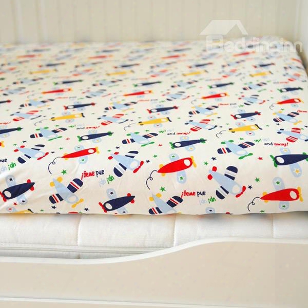 100% Cotton Planes Pattern Baby Crib Fitted Sheet