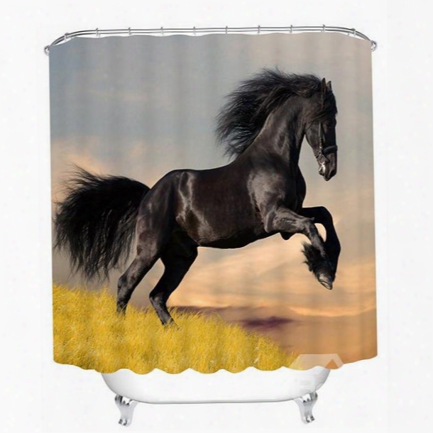 3d Black Jumping Horse Printed Polyester Bathroom Shower Curtain