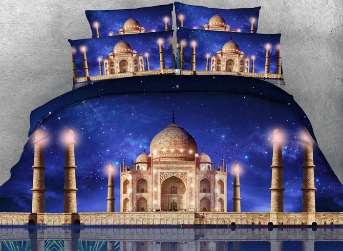 3d Galaxy And Castle Printed Cotton 4-piece Beddin Sets/duvet Covers