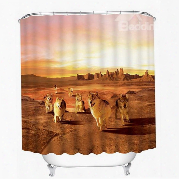 3d Running Wolves In The Desert  Printed Polyester Shower Curtain