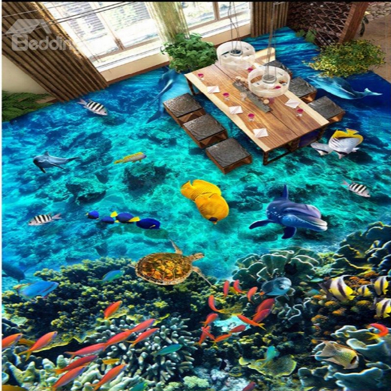 Abundant Marine Living In The Blue Sea Pattern Waterproof Anda Ntiskid 3d Floor Murals