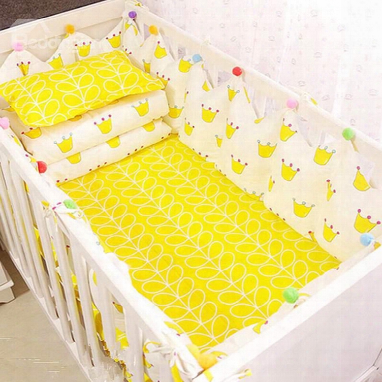 Adorble Cartoon Crowns Pattern 9piece Cotton Baby Crib Bedding Set