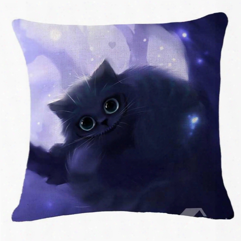 Adorable Halloween Black Kitty Printed Decorative Throw Pillow