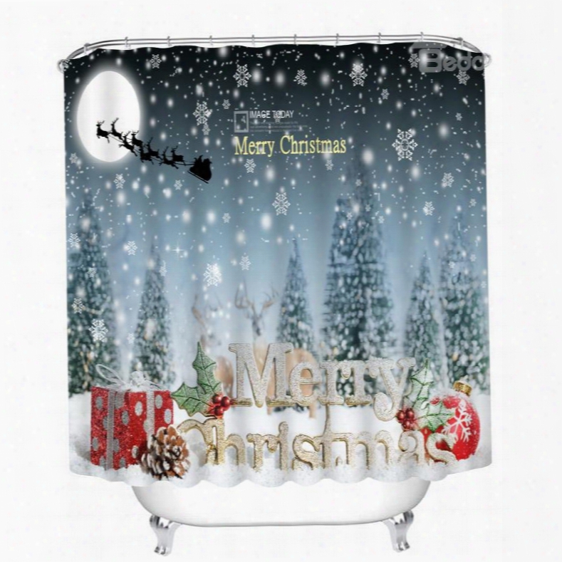 Aesthetic Snow Scene And Merry Christmas Printing Christmas Theme 3d Shower Curtain