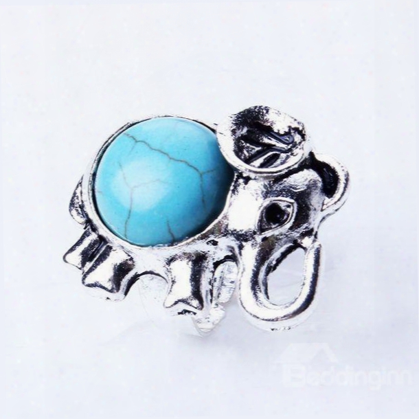 Amazing Elephant Design Turquoise Alloy Ring