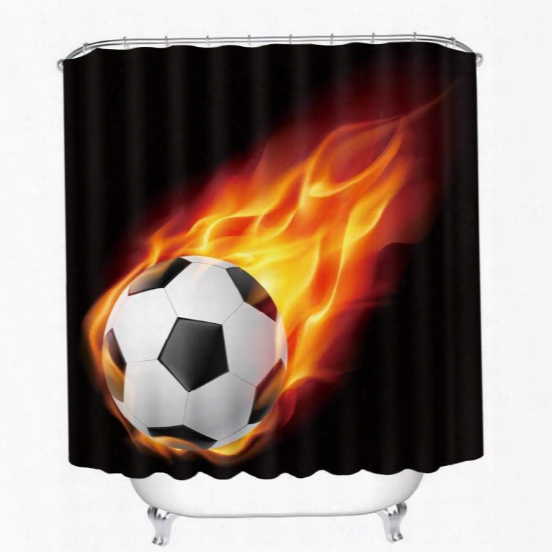 Amazing Fire Soccer Printing Bathroom 3d Shower Curtain