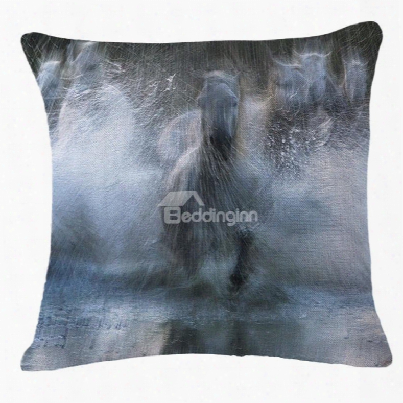 Amazing Horses Running And Splashing Through Water Print Throw Pilow