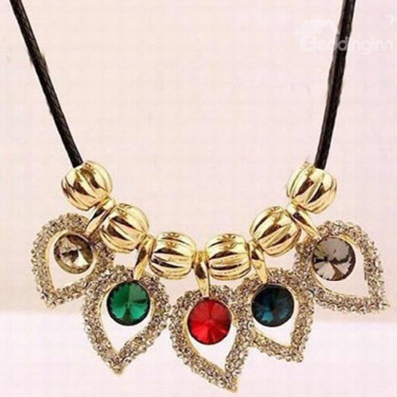 Amazing Multicolor Hollow Design Statement Necklace