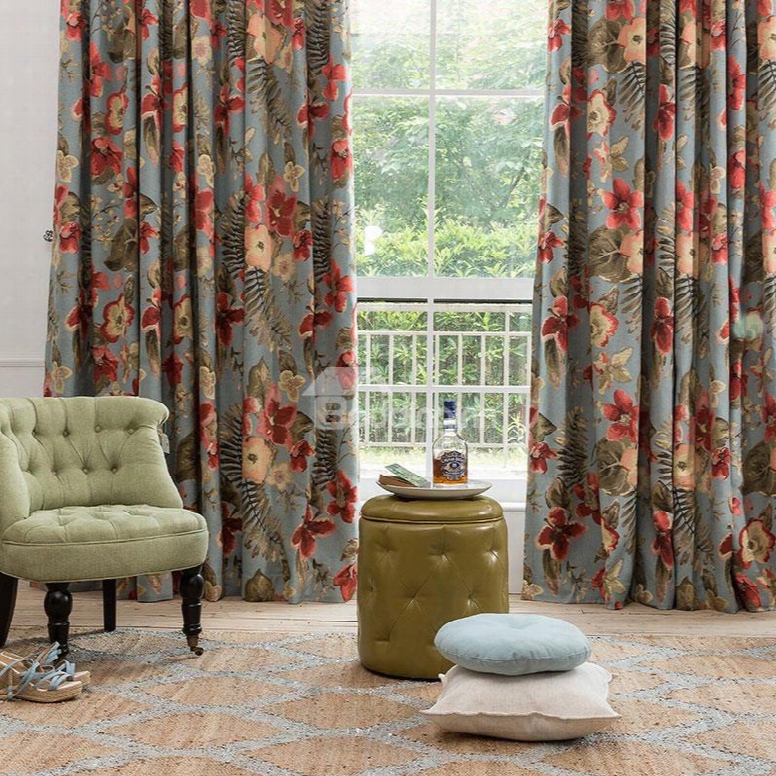 American Country Style Floral Jacquard Thermal Blackout Custom Curtain