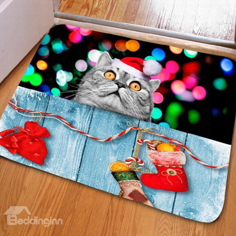 Amusing Rectangle Cat Pattern Christmas Decoration Non Slip Doormat