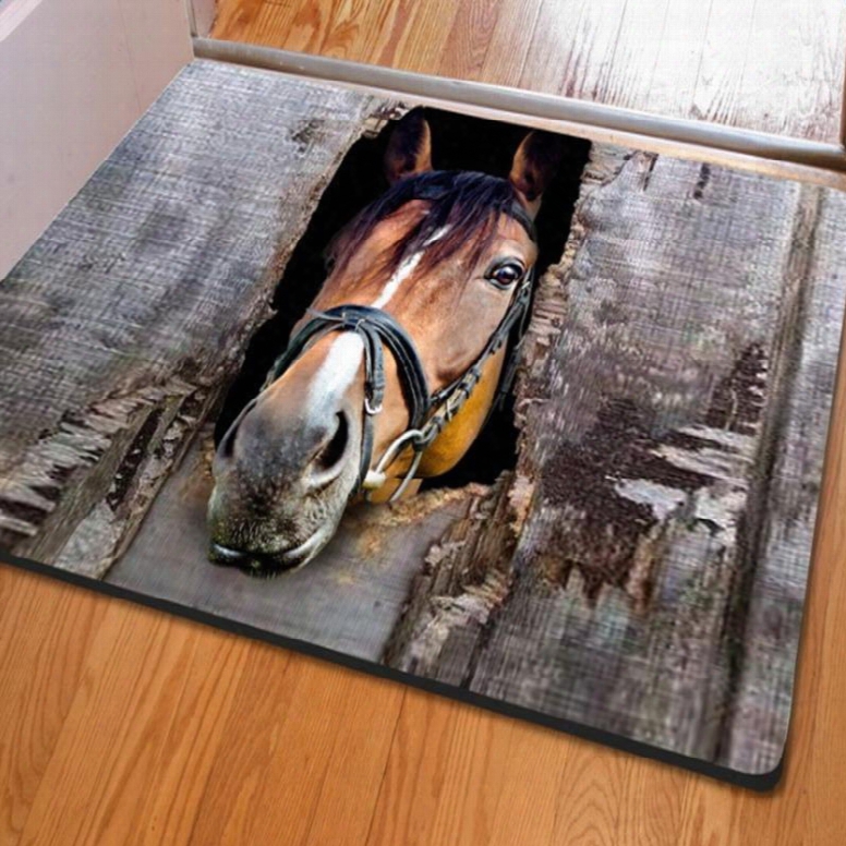 Amusing Rectangle Expressiveness Horse Print Non Slip Entrance Doormat