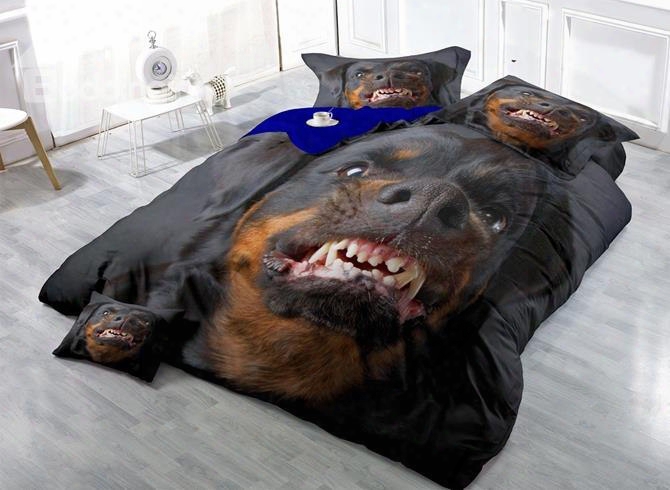 Angry Rottweiler Face Print Satin Drill 4-piece Duvet Cover Sets