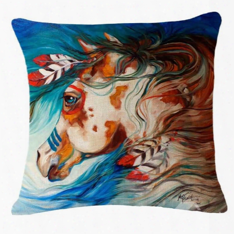 Artistic Colorful Horse Print Square Throw Pillow