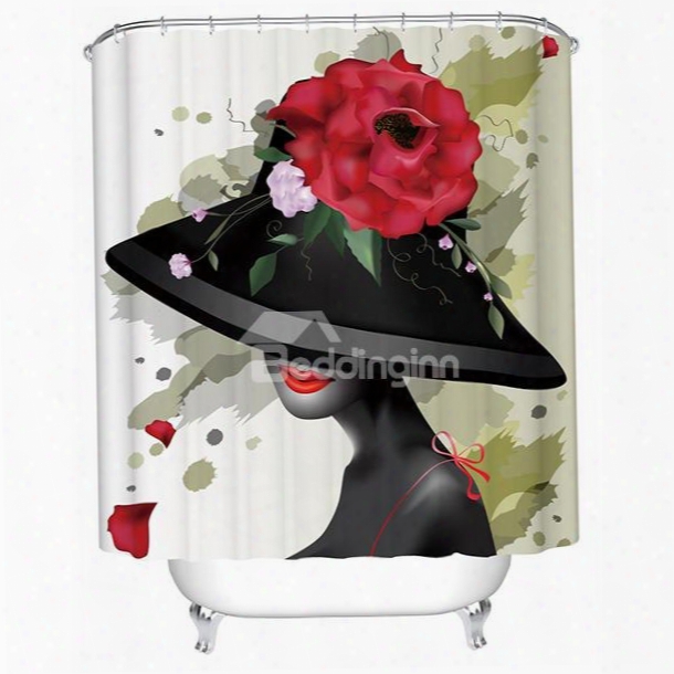 Artistic Design Elegant Girl And Flower 3d Shower Currtain