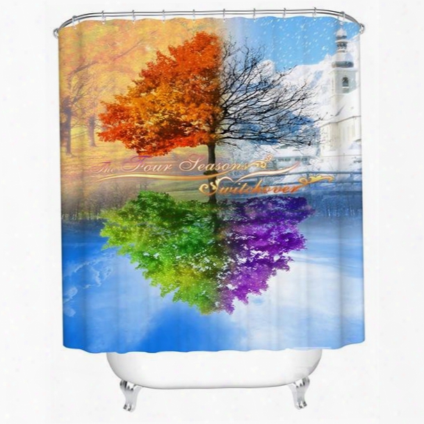 Artistic Design Unique Four Color Tree 3d Shower Curtain