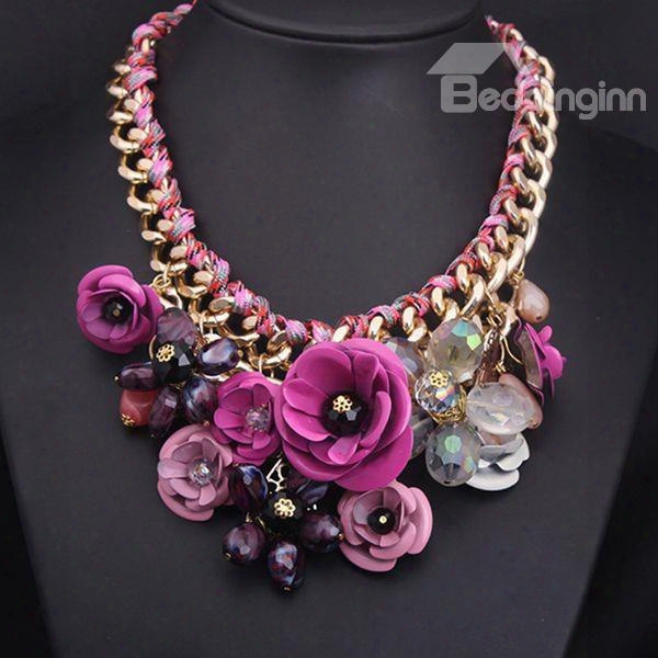 Attractive Flowr-grouped Alloy Chain Necklace