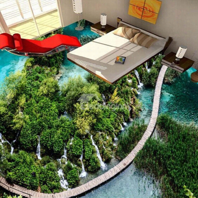 Awesome Natural Bridge Over The River Pattern Home Decorative 3d Floor Murals