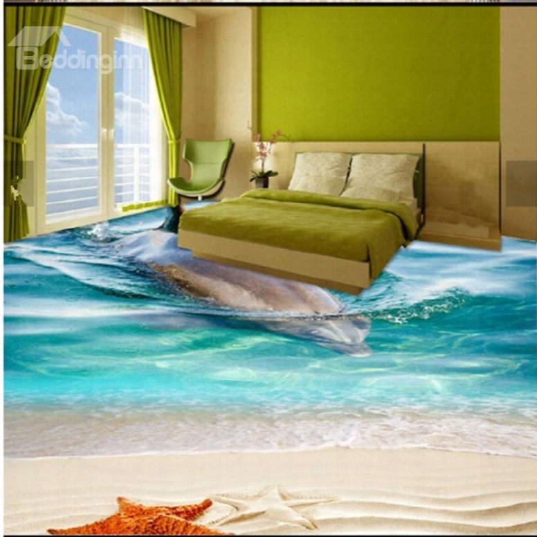 Awesome Vivid Design Dolphin In The Sea Patern Splicing Waterproof Wallpaper 3d Floor Murals