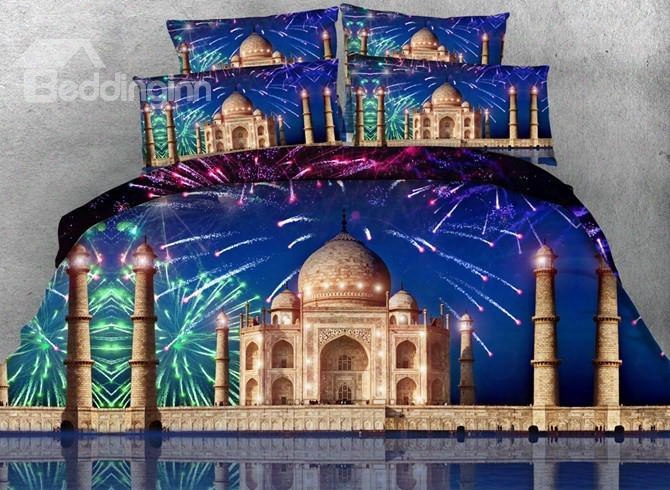 Beautiful Fireworks And Castle Print 5-piece Comforter Sets