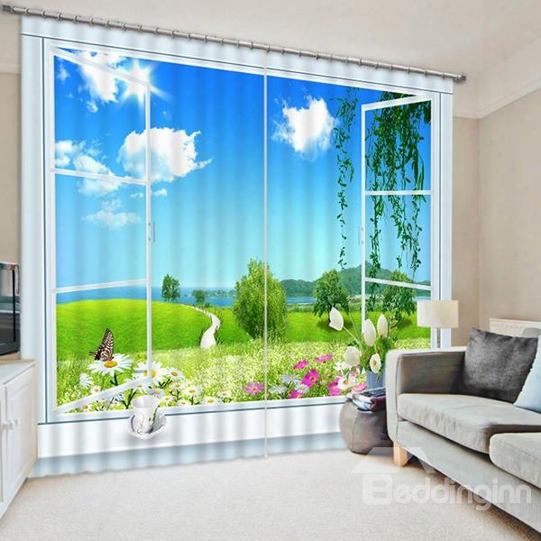 Beautiful Nature Scenery Out Of The Window Print 3d Blackout Curtain