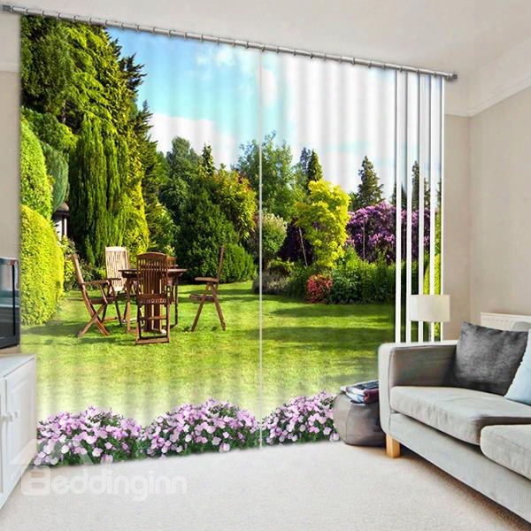 Beautiful Scenery Green Garden Printed Custom 3d Blackout Curtain