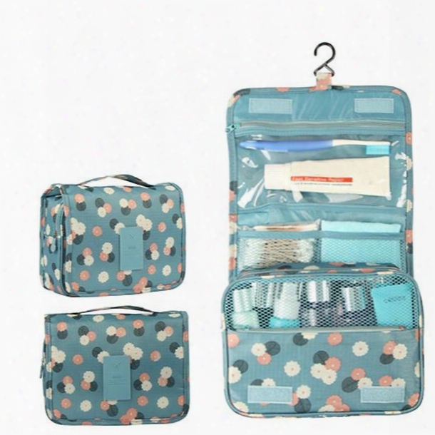 Blue Daisy Hanging Toiletry Bag Cosmetic And Makeup Travel Organizer