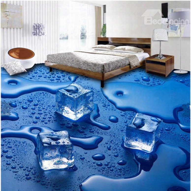 Blue Decorative Melting Ice Cube Pattern Antiskid And Waterproof 3d Floor Murals