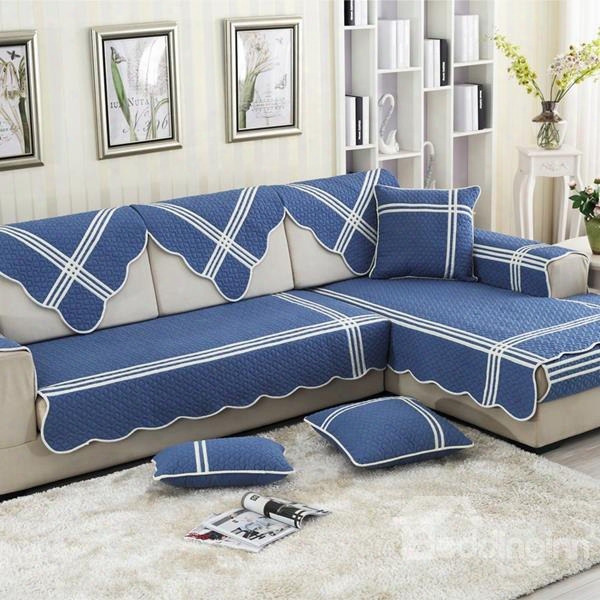 Blue Mediterranean Style Cotton Four Seasons Quilting Seam Slip Rewistant Cushion Sofa Covers