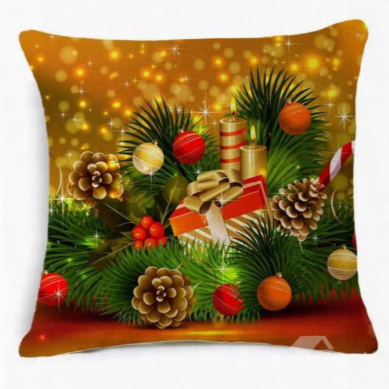 Bright Christmas Pine Cones And Gift Print Throw Pillow