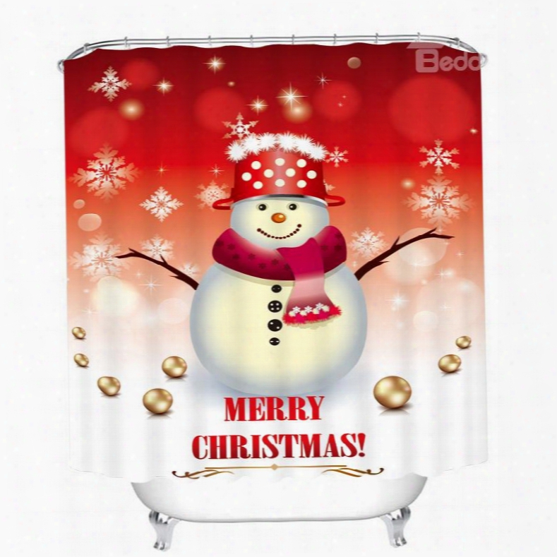 Cartoon Snowman With Red Scarf And Hat Printing Christmas Theme 3d Shower Curtain